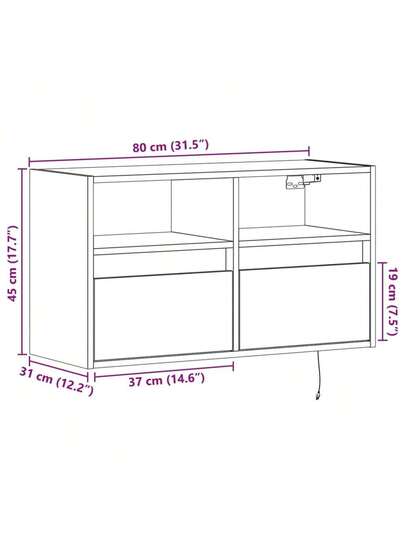 VidaXL TV Wand Unit LED 80x31x45 Cm Grijs Sonoma Oak view 2