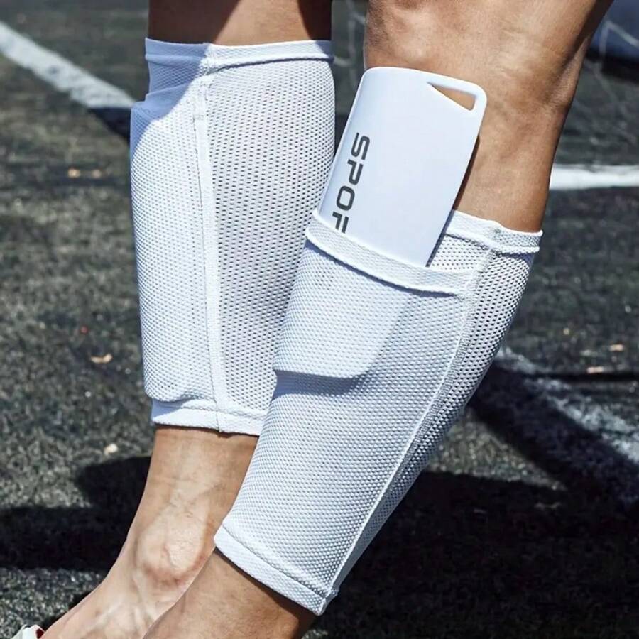 1 Pair Adult Soccer Leg Sleeves - Breathable Double-Layer Compression With Pockets, Professional Training Outdoor Soccer Shin Guards, Fixable Sock Covers, Mesh Fabric Sweat-Wicking Inserts, Soft Elastic Sports Knee Pads, Suitable For Soccer Training And Daily Wear, Breathable, Fashionable Design, Enhance Sports Performance, Comfortable Fit, Ideal For Soccer Accessories, Sports Gear, Match Supplies, Training Equipment, Soccer Gear, Athlete Gifts, Men's Gifts