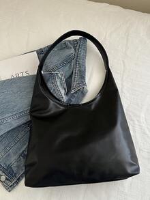 2026 Fashionable Solid Color Commuter Tote Bag, Minimalist Niche Design Underarm Bag, Stylish Large Capacity Shoulder Bag - Black - View 7