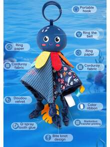 New Cute Ocean Animal Car Hanging Decor, Crib Rattle With Teether Paper Crinkle, Baby Plush Rattle Doll - Multicolor - View 8