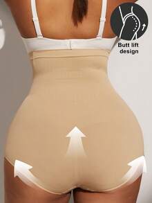 1件装女士高弹力防卷腰塑形内裤，加大码平坦小腹收腰提臀塑身衣 - 杏色 - 查看 3