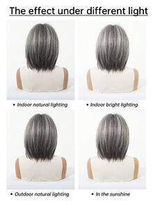12 英寸优雅灰色长卷发假发，带挑染和刘海 - 深色发根至浅色发梢，适合女士日常派对度假旅行的合成假发