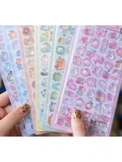 4张/1件装可爱3D贴纸，钻石泡泡贴纸，手工贴纸艺术，行李箱装饰，手工玩具，礼品，颜色和款式随机