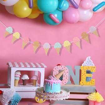 Ice Cream Happy Birthday Banner - Ice Cream Birthday Party Decoration,Summer Birthday Banner,Ice Cream 1st Birthday Banner,Summer Ice Cream Photography Props,Christmas And New Year Party Decorations