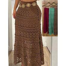 Long Skirt Lace Knit Crochet Stitch Summer Fashion Lined Midi Luxury Knit Beach Pool Simple Elegant Casual Knit Knitted Openwork Fabric Beach Skirt Holiday Summer - 白色 - 查看 2