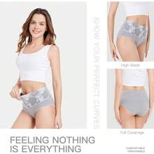Women's Cotton High Waist Tummy Control Panties Jacquard Ladies Panty Multipack - Comfort - 簡訊 02 - 5 條裝 - 多種顏色 - 查看 4
