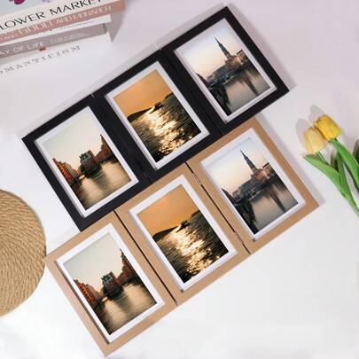 1set Bifold Trifold Fifthfold Black Multiple Picture Photo Frame 4x6, 5x7, Vertical Hinged Double Triple Foldable White Photo Frames For Tabletop Desk Display, Gift For Mother,Friend, Wedding,Family,Pets Photos Home Decor,Three-Fold Photo Frame, Birthday Gift, Graduation Project Exhibition Prop, Creative Triptych Photo Frame, Table Screen, Connected Photo Frame, Graduation Photo Frame, Birthday Gift (No Photo Paper)