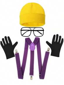 4件套D EXCEED黄色角色扮演服装配饰套装，男女通用——黄色针织帽、道具眼镜、Y型背带、手套——适用于复活节、万圣节庆祝活动、角色扮演派对、学校舞台表演、主题服装聚会 - 彩色 - 查看 27