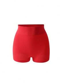 1件装女士无缝高腰红色三角裤，女士内衣，女士内裤，女士短裤，提臀塑形服 - 紅色 - 查看 3