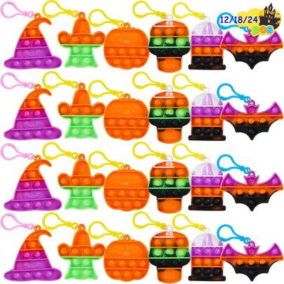 Halloween Party Favors, 12/24/30 PCS Random Styles Halloween Mini Pop Keychain Fidget Toys Halloween Gifts For Kids, Halloween Toys, Halloween Party Supplies, Stress Relief Sensory Fidget Pack