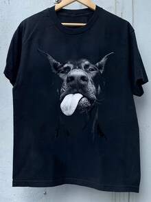 Camiseta Gráfica de Streetwear para Hombre - Diseño de Perro Genial con Lengua Fuera, Corte Holgado, Tela Transpirable, Camiseta Negra para Uso Casual de Verano, Ropa Casual de Verano| Diseño Divertido de Perro| Ajuste Cómodo - Negro - Ver 2