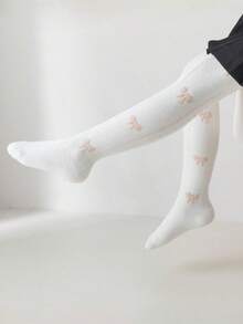 1 pieza Medias para niñas, dulce blanco con múltiples lazos, mallas transpirables y ligeras, cómodas y de moda para uso casual, deportivo, a juego con vestidos de princesa, adecuadas para uso diario, vacaciones, vuelta al colegio, viajes