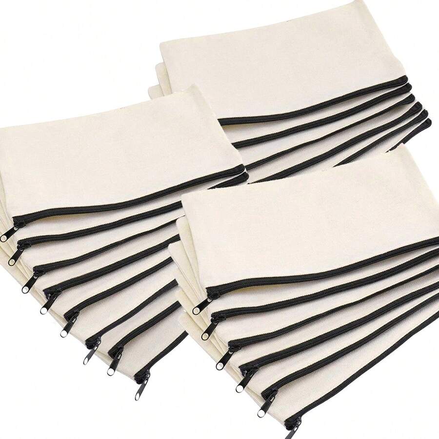 50 Peças Sacos de Zíper de Lona Bege - Bolsas DIY para Artesanato e Armazenamento de Cosméticos, Papelaria - Perfeito para Natal, Casamentos, Aniversários, Decoração de Casa, Decorações de Natal, Decoração de Quarto de Inverno
