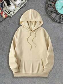 American Street Style Oversize Hoodie Heavy Fleece Autumn Winter Warm Couple Wear Unisex Hoodie Chest Letter Print  Loose Youth Casual Sweatshirt  Loose American Retro Sports Casual Street Hip Hop Printed Hoodie Drawstring Hoodie Pocket Design Couple Set Unisex - 杏色 - 查看 2