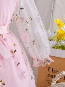 Baby, Toddler And Little Girl Princess Dress, Toddler Ballet Dress, Baby Girl Party Dress, Floral - Embroidered Tulle Dress, Little Girl's Elegant Puff Dress - 粉色 - 查看 6