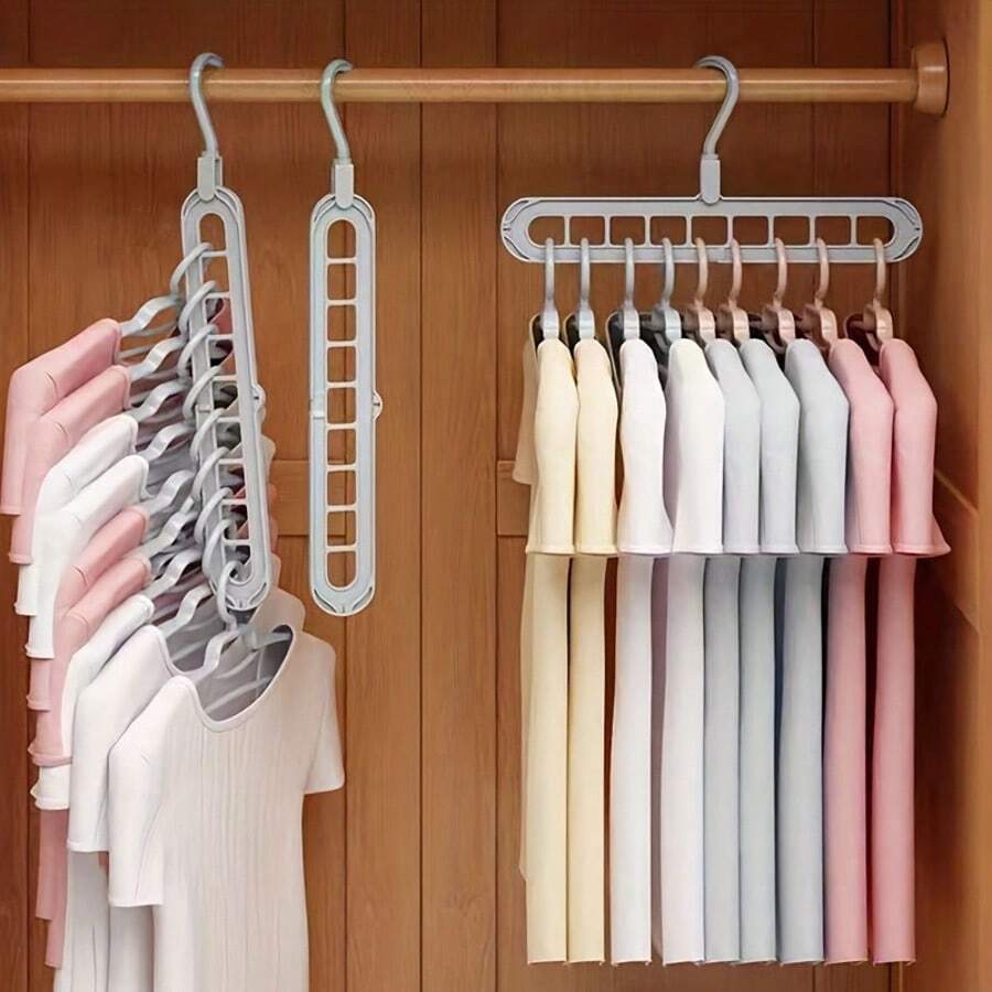 Space-Saving 9-Hole Clothes Hanger - Durable, Foldable Design For Efficient Storage Of Shirts, Pants, Bags & More - Ideal For Dorms & Bedrooms, Clothes Organizer Storage,Drying Clothes Rack, Magic Pant Rack - Xám - Xem 1