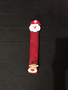 1pc Christmas Decoration, Linen Fridge Handle Cover & Microwave Oven Handle Cover With Cartoon Santa Claus Design