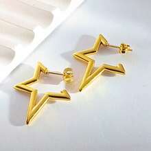 1 par de pendientes asimétricos con forma de pentagrama de acero inoxidable dorado, adecuados como regalo para mujeres y pueden usarse de manera casual