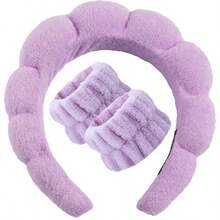 1/2/3 peças Faixa de cabelo para lavar o rosto, faixa de cabelo de esponja para mulheres, alça de pulso, faixa de cabelo macia com bolhas para maquiagem, acessórios de cabelo para meninas - Multicolorido - Ver 11