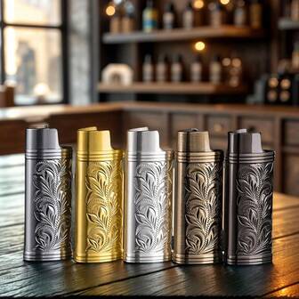 Engraved Embossed Metal Lighter Case, Zinc Alloy Thickened Lighter Decorative Cover, Compact Non-Slip Lightweight, Multiple Colors Available, Christmas Gift