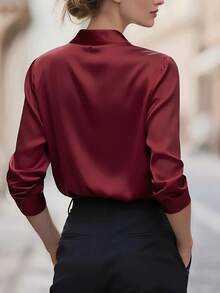 1 szt. Bluzka z tkaniny tkanej w jednolitym kolorze, zapinana na guziki, damska, do biura i na co dzień, wiosna/jesień