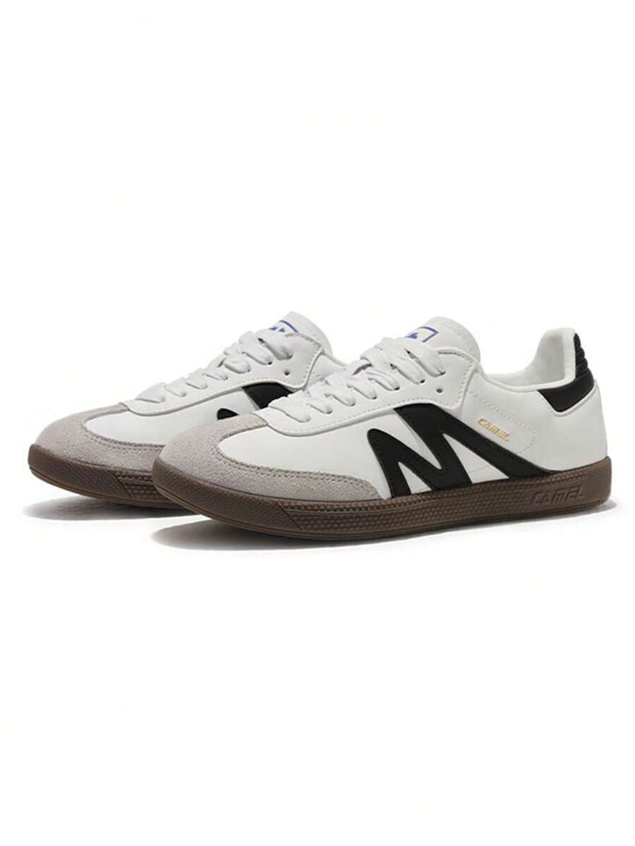 CAMEL CROWN Zapatillas de moda retro para hombre, antideslizantes y duraderas, casuales y versátiles, zapatos de entrenamiento clásicos con el logotipo T alemán - Negro marfil - Ver 1