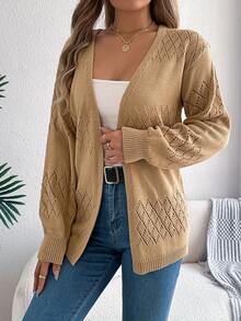 Knitted Cardigan Jacket - Khaki - View 2