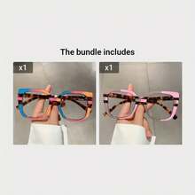 New Women Square Contrast Color Glass Large Frame Fashion Leopard Design Decorative Glasses