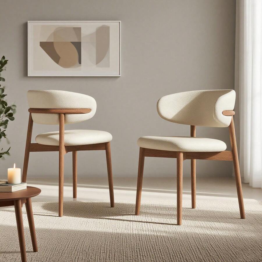 Mid-Century Modern Solid Wood Dining Chairs Set Of 2 Faux Leather Upholstered Comfortable Dining Chair With Stable Ash Wood Frame Ergonomic Chair Back For Living Room,Dining Room,Kitchen, Wedding, Desk - 白色 - 查看 1