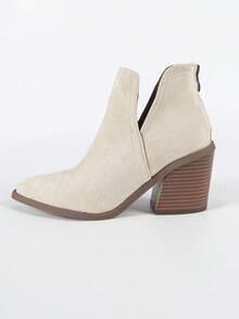 2024新款法式踝靴女款，英伦风秋冬新款尖头粗跟踝靴，后拉链设计 - 米色 - 查看 7