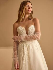 1 Pair Handmade Pearl & Rhinestone Mesh Bridal Gloves, Long Sleeve Wedding Party Dress Accessories Fall Clothes For Women