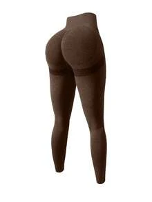 Seamless High-Elasticity Women's Sports Leggings,Women Tuck In The Abdomen Leggings,Lift The Buttocks And Slim The Legs Leggings,Soft Touch Quick Dry Breathable Four-Way Stretch Hip Lift Leggings For Women - 棕色 - 查看 5