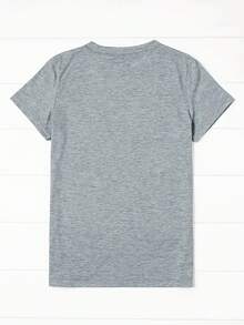 Women's Casual LOVE Graphic T-Shirt With Leopard Print & Heart Design - Stretchy Round Neck Short Sleeve Top, Machine Washable All-Season Comfort Tee, Nontransparent Fabric - 灰色 - 查看 2