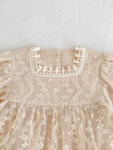 韩版女童公主裙，长袖蕾丝网纱连衣裙，女童服装 - 杏色 - 查看 4