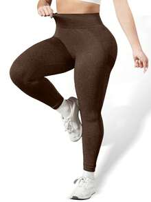 Plus Size Women Seamless High-Waisted Yoga Pants, Oversized Yoga Pants Are Very Fat, Can Be Worn With A High Waist And Nude. They Are 9/10 Plus Size Leggings, Yoga Pants And Leggings Yoga Pants Plus Size Plus Size Gym Clothes Tie-Dye - 棕色 - 查看 4