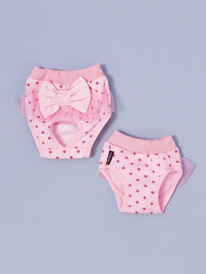PETSIN Cute Cartoon Pet Physiological Panties, With Lace Trim & Bow Decor, Multipurpose Dog Menstrual Diaper, Sanitary Pants For Small Dogs