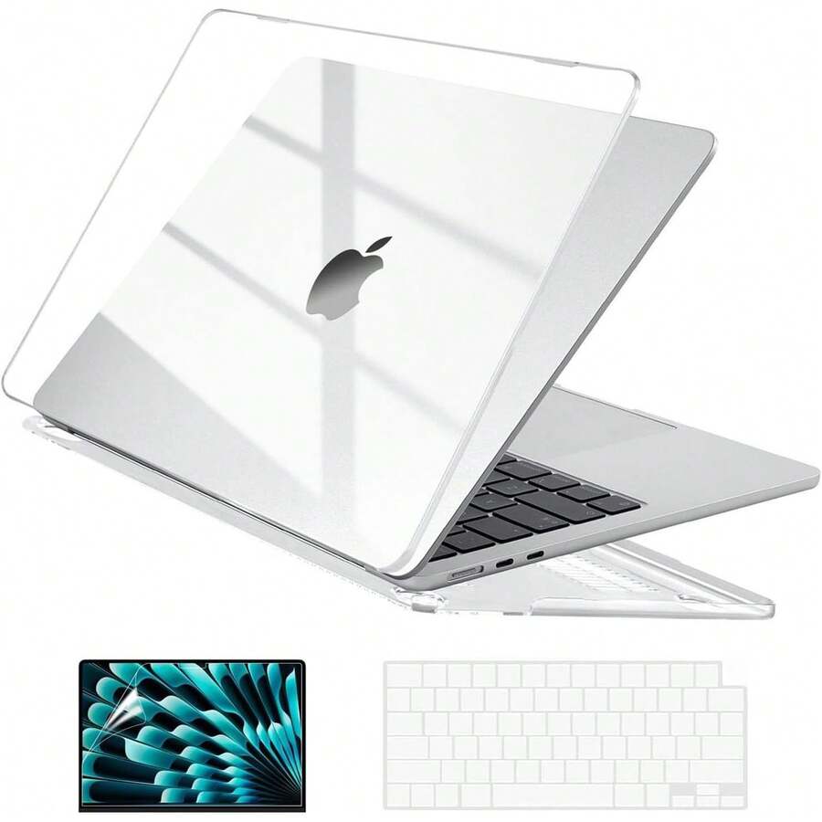 EooCoo Case Compatible With MacBook Air 15 Inch M4 2025 2024 2023 Release A3241 M3 A3114 M2 A2941 Liquid Retina Display, Plastic Hard Shell Case + Keyboard Cover + Screen Protector, Crystal Clear - 漸變閃光 - 查看 1