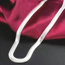 Stylish 925 Sterling Silvery Flat Snake Chain Necklace, 20 Inches, 6mm - Perfect For Weddings And Parties - Silver - View 2