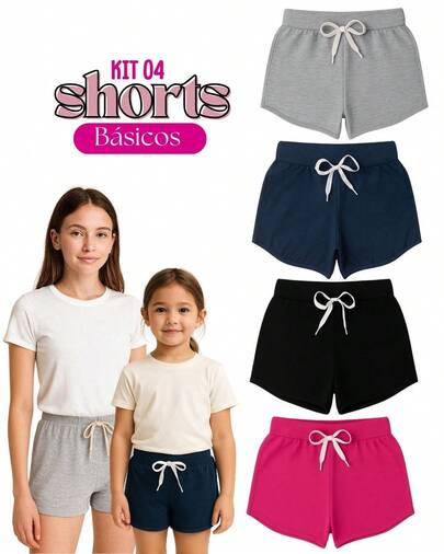 Kit 4 Shorts Infantil Juvenil Menina Algodão + Cotton Verão16