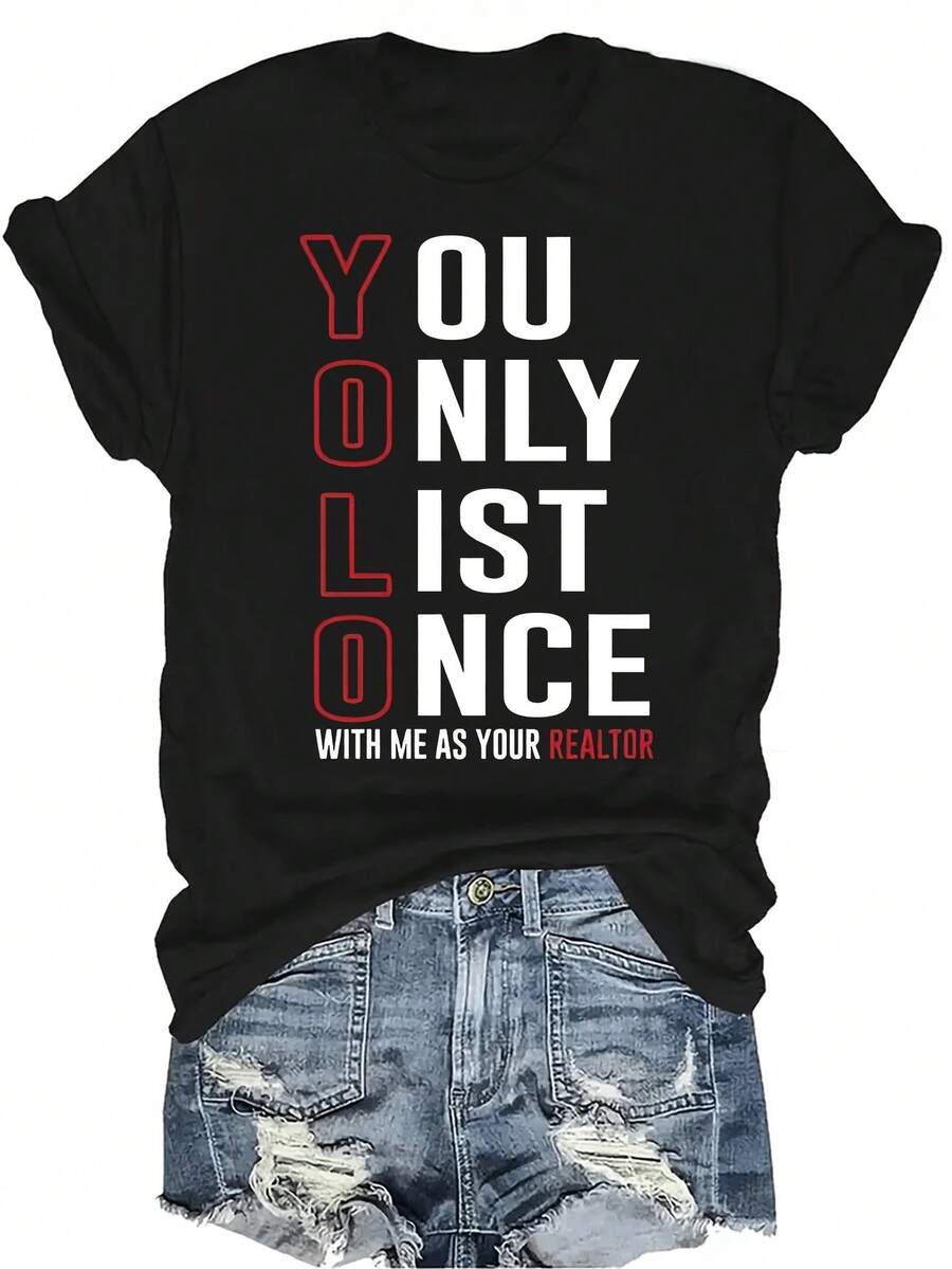 Idea de regalo divertida para agente de bienes raíces Camiseta de manga corta con cuello redondo, de verano, transpirable y de personalidad para mujer y unisex, adecuada para adolescentes y adultos, con el tema de la vida del agente inmobiliario, el cierre y la - Negro - Ver 1