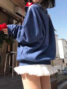 女式侧条纹纽扣设计拉链前休闲夹克，秋冬