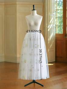 1 pieza Falda larga estampada para mujer, silueta en línea A, bajo acampanado, adecuada para baile, Halloween - Blanco - Ver 3
