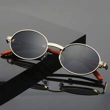 A Pair Of Retro Oval Glasses, Suitable For Both Men And Women.Classic Retro Faux Wood Grain Small Round Frame Black Glasses, A Popular Choice. - C1 - View 6