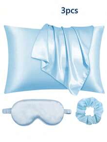 Set de 3 piezas de satén para dormir | talla grande suave que el juego de funda de almohada y antifaz de seda - Incluye 1 funda de almohada de satén, 1 antifaz de satén y 1 coletero de satén, Funda de almohada 29.53 pulgadas x 19.29 pulgadas (75 cm * 49 cm), Escuela, Vuelta al colegio, Viaje, Artículos esenciales de viaje, Artículos esenciales para el hogar, Antifaz, Máscara para dormir
