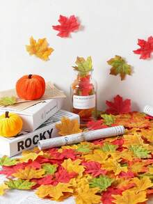 40/100/200Pcs Artificial Maple Leaves 4 Colors Fall Leaves Halloween Thanksgiving Day Autumn Leaf Decorations Wedding Parties Props Party Table Crafts Decor Home Decor Room Decor Halloween Decor - Multicolor - View 6