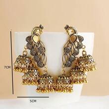 1 par de pendientes colgantes de campana vintage con diseño de pavo real, casuales y elegantes para mujeres