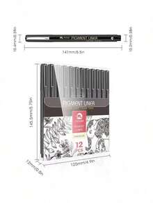 Mobee Super Schwarzer Deutscher Tintenpigment Liner 3/6/12 Feine Stift Set Metallclip Hochwertige Feine Spitze Marker Wasserbasierten Liner Feine Stifte Malen Skizzieren Zeichnen Meister Premium