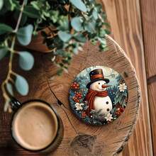 6pcs/Set Or 420pcs/70sets Winter Snowman & Berry Floral Print Drink Coasters, 10cm/2mm Thick Rubber Soft Bottom Round Absorbent Rubber Drink Coasters, Soft Rubber Backing, Decorative Coasters, Suitable For Cups, Home Kitchen Dining Table Decor, Kitchen Decor, Dining Table Decor - ZBD-263 - View 5