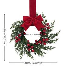 10.23*10.23inch Christmas Cabinet Wreaths For Kitchen With Ribbon Bows Red Berry Plastic Wreath For Window Door Farmhouse Christmas Party Decorations