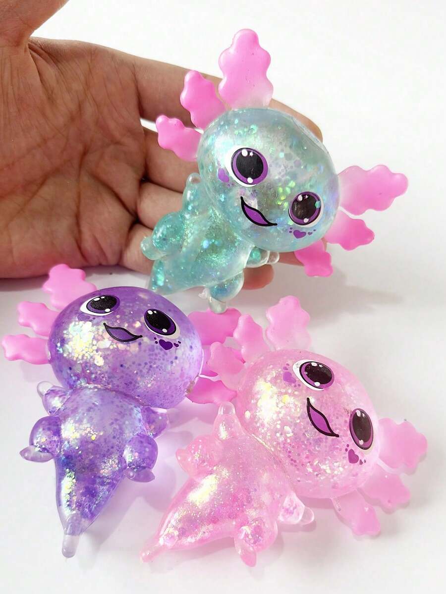 1/3/4/5pcs Shiny Crystal Salamander Squishy Toys, Soft Slow Rebound, Anti-Stress Fidget Toys, Cute Small Gadgets, Taba Squishy, Portable Travel Finger Pinching Toys, Soft & Adorable, Suitable For All Ages Including Autism, Office Workers, Students, Ideal Holiday Gifts, Small Cute Fun Gifts - 彩色 - 查看 1